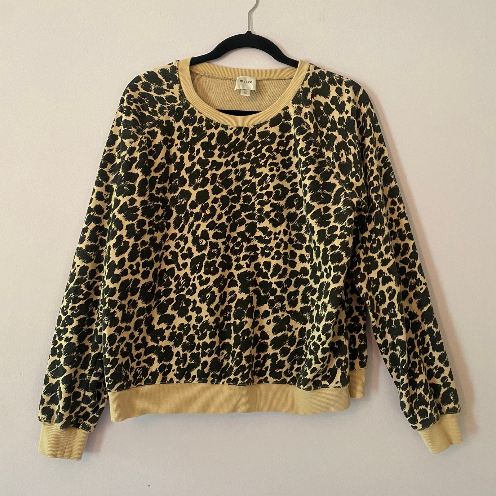 Maeve Anthropologie Brown Black Animal Print Crewneck Sweatshirt Medium Petite